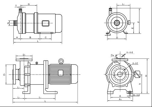 CQB-F型氟塑料磁力泵安装尺寸图